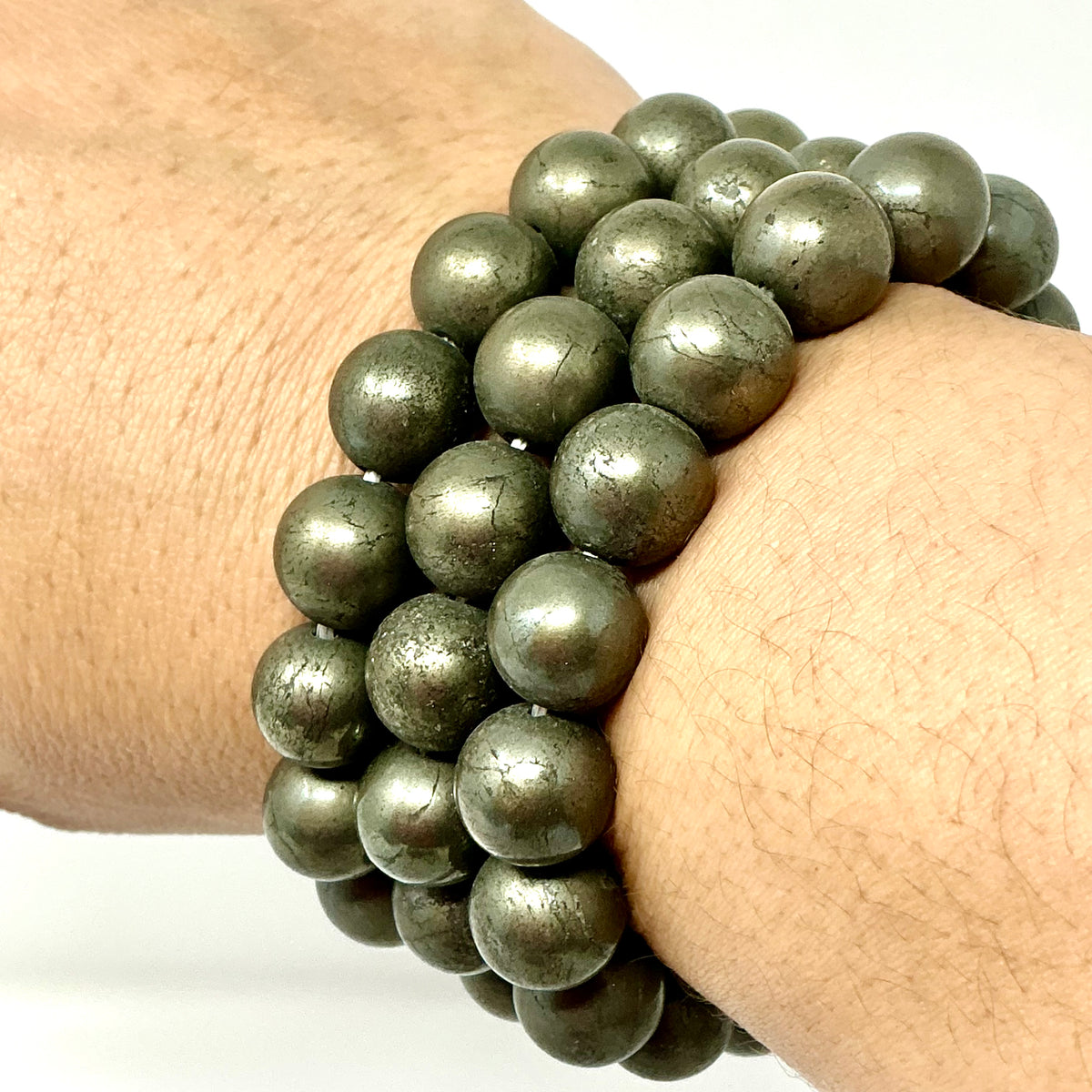 Pyrite 12mm 2-Piece Round Bracelet Set