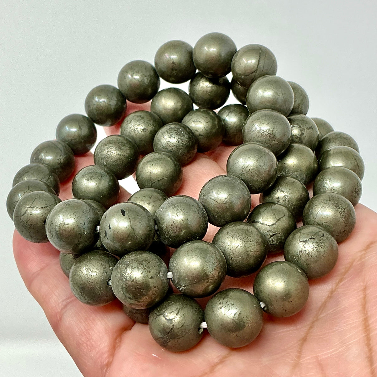 Pyrite 12mm 2-Piece Round Bracelet Set