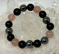Strawberry Quartz 12mm Triple Protection (2-Piece) Round Bracelet Collection Set (3 Minerals on 1 Bracelet)