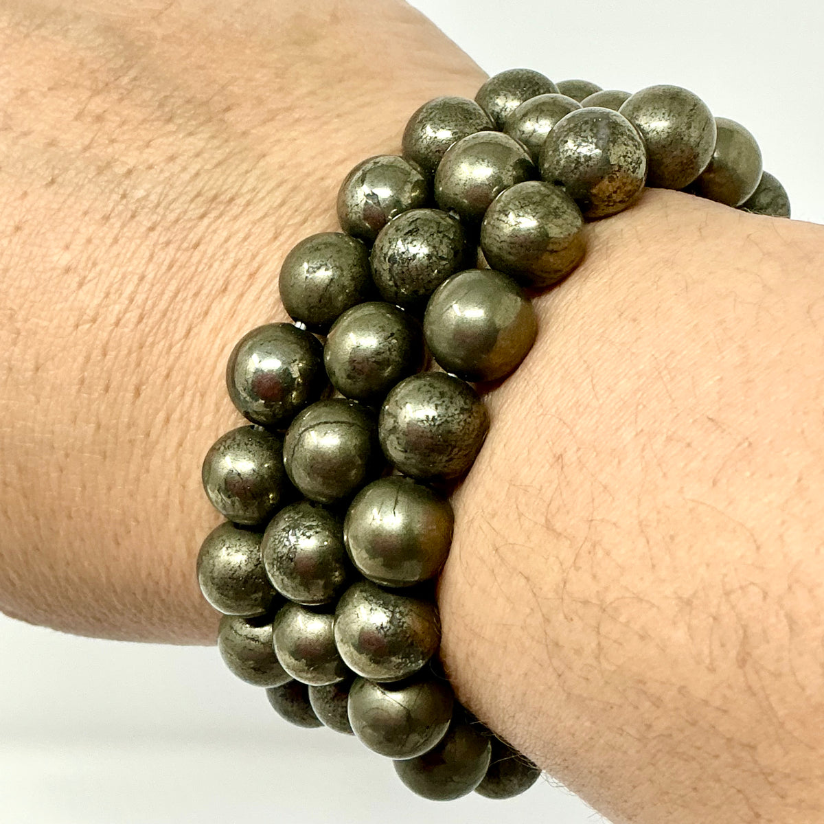 Pyrite 10MM 2-Piece Round Bracelet Set