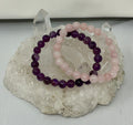Rose Quartz Meet Amethyst 8mm Special Deal 6-Piece Round Bracelet Set - World Wide Gems Minerals Beads