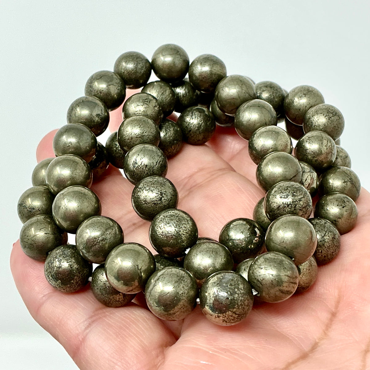 Pyrite 10MM 2-Piece Round Bracelet Set