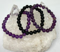 Amethyst & Black Tourmaline 8MM Round Bracelet 3-Piece Set