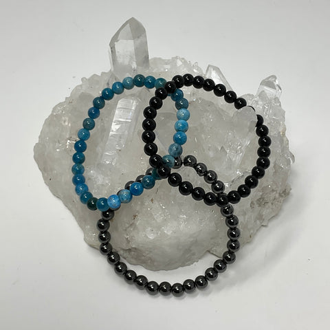 The Triple Protection Set: 6mm Blue Apatite, Hematite, Black Tourmaline 3-Piece Round Bracelet Set