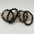 Best Of All World Tiger Eye Set: 10mm Yellow, Red, Blue & Multi-Color Tiger Eye 10mm 4-Piece Round Bracelet Set - WorldWideMinerals-beads