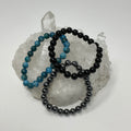 The Triple Protection Set: 8MM Blue Apatite, Hematite & Black Tourmaline 3-Piece Round Bracelet Set - WorldWideMinerals-beads