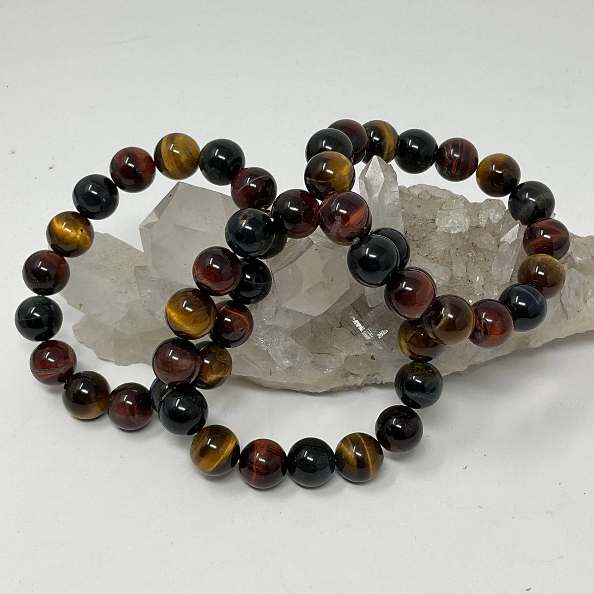 Multi-Color Tiger Eye 12mm 3-Piece Round Bracelet Set