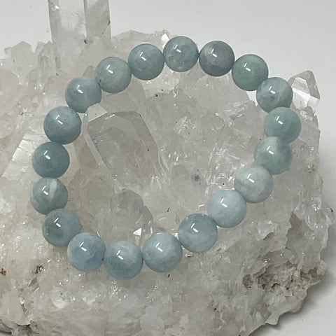 Blue Aquamarine 9-10mm Round Bracelet