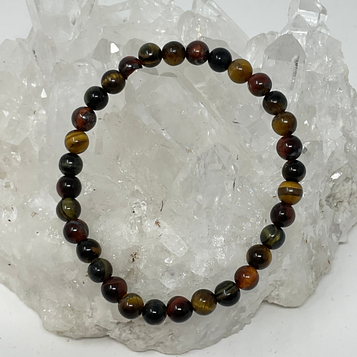 Best Of All Worlds Tiger Eye Set: 6mm Yellow, Red, Blue & Multi-Colored Tiger Eye 4-Piece Round Bracelet Set Set