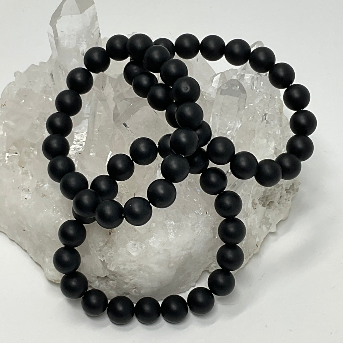 Black Tourmaline 10MM Matte Finish 3-Piece Round Bracelet Set