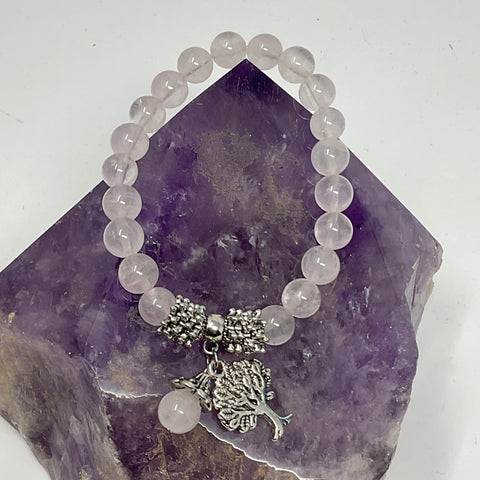 Rose Quartz Tree Of Life 8mm Round Bracelet