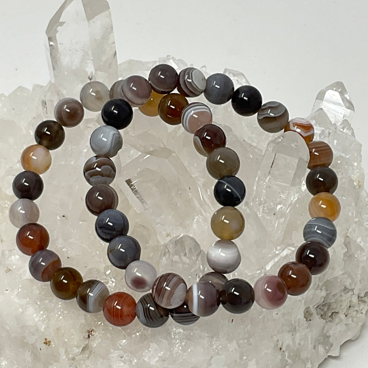 Botswana Agate 8mm 2-Piece Round Bracelet Set