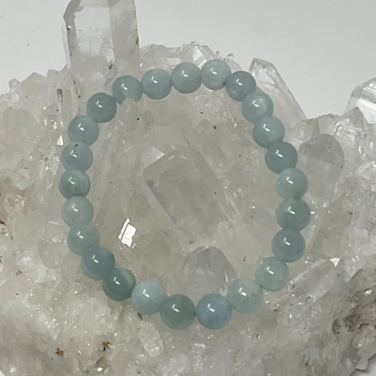 Blue Aquamarine 7MM-8MM 2-Piece Round  Bracelet Set