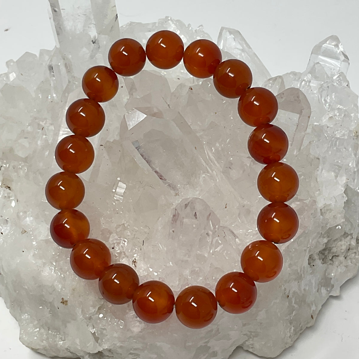 Selenite & Carnelian 10mm 3-Piece Round Bracelet Set