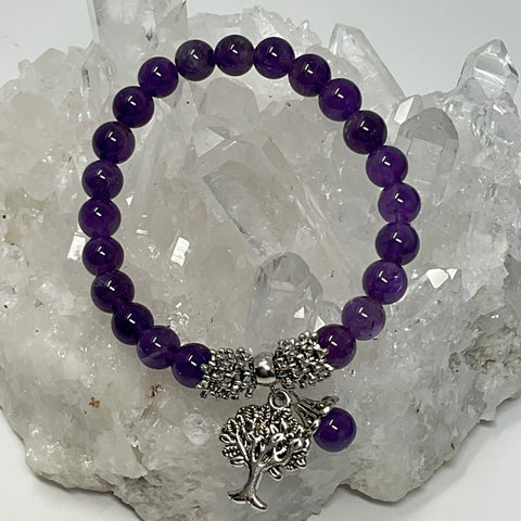 Amethyst Tree of Life 8mm Round Bracelet