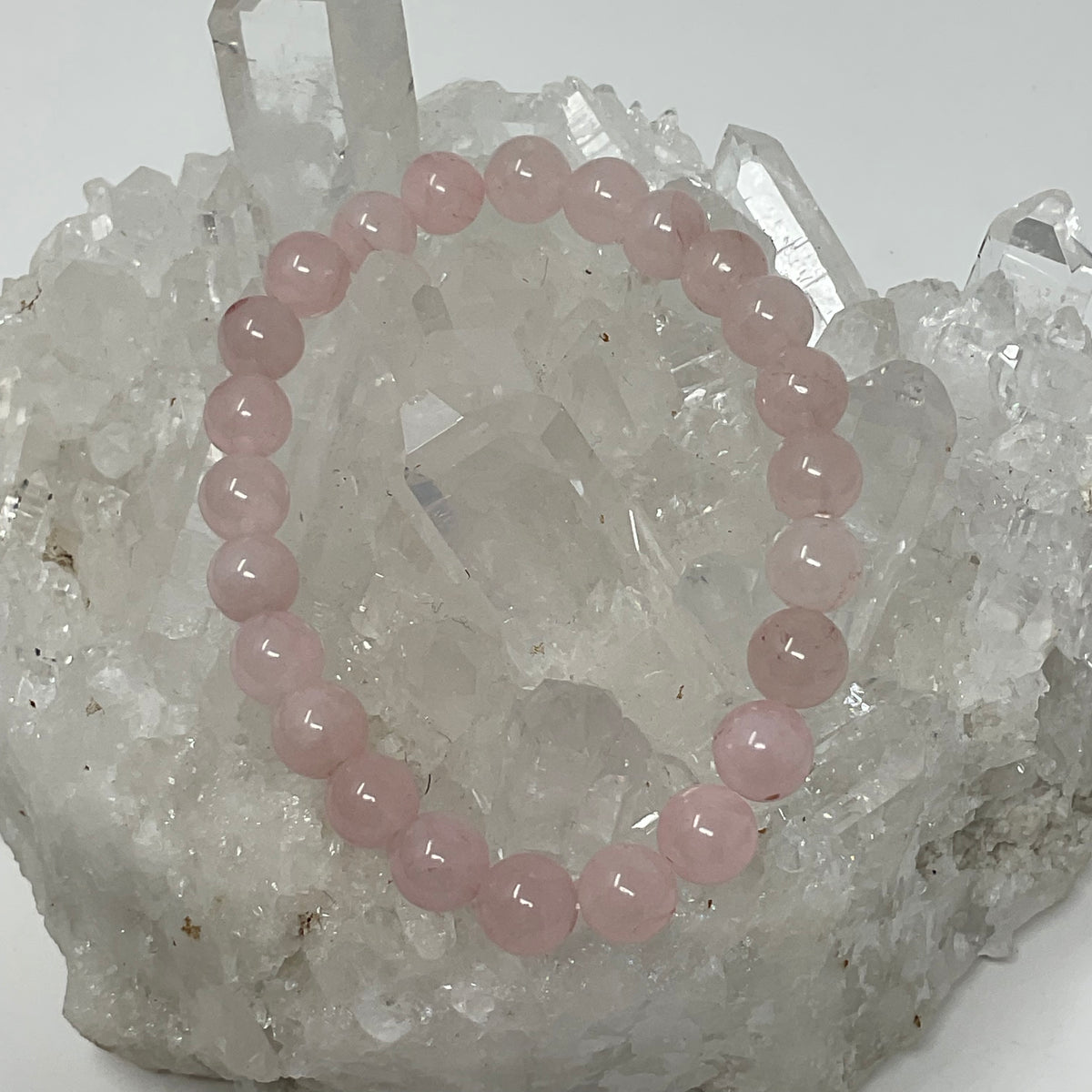 Selenite & Rose Quartz 8mm 3-Piece Round Bracelet Set