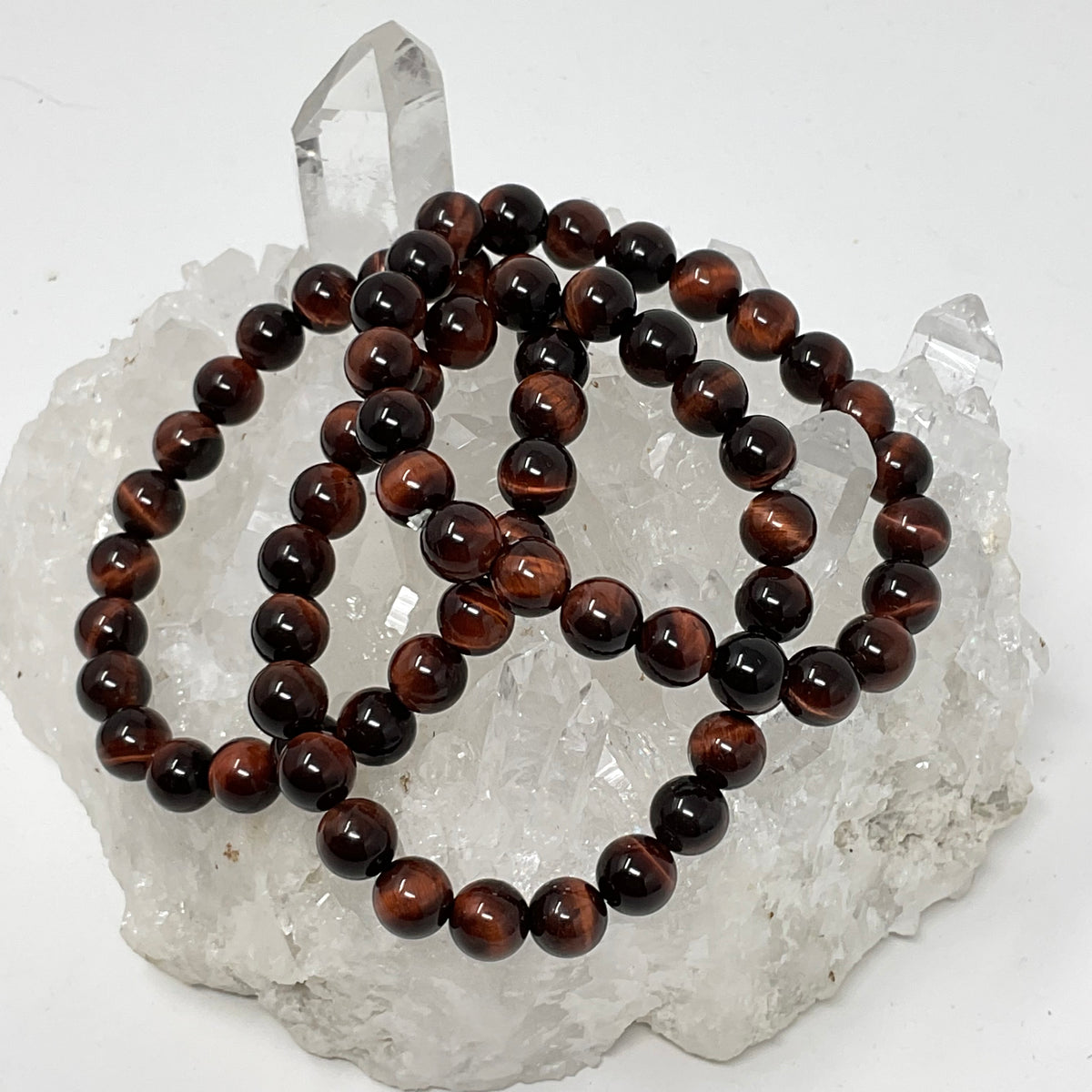 Red Tiger Eye 8mm 3-Piece Round Bracelet Set