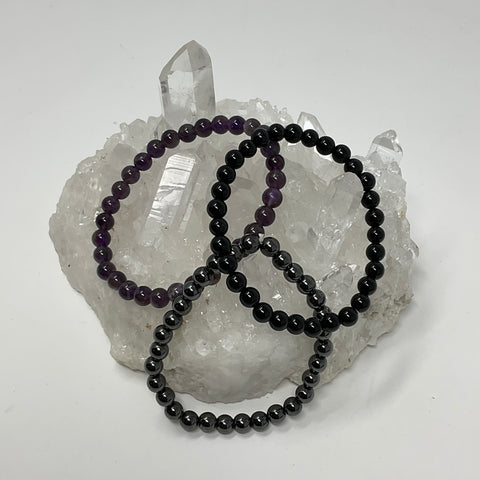 The Triple Protection Set: 6mm Amethyst, Hematite & Black Tourmaline 3-Piece Round Bracelet Set