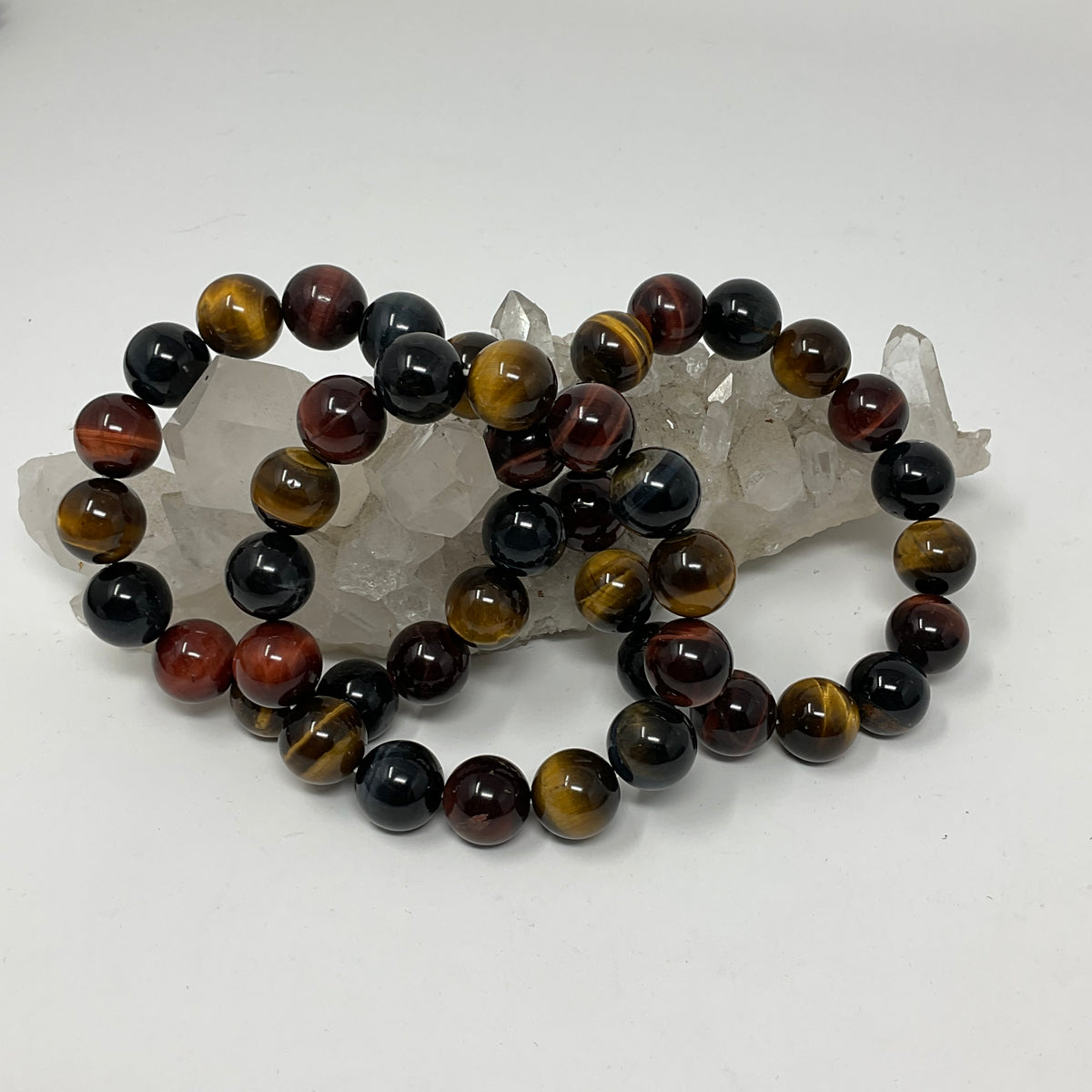 Multi-Color Tiger Eye 14mm 3-Piece Round Bracelet Set