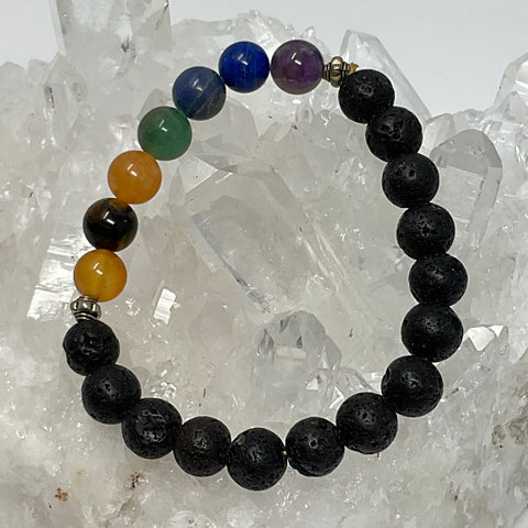 Chakra With Lava 8mm Round Bracelet