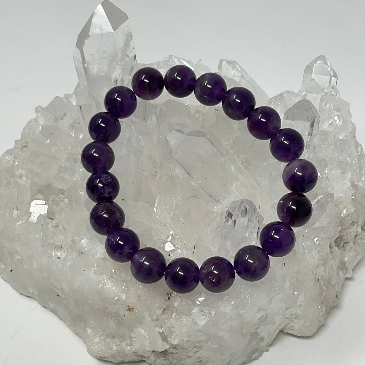 Selenite & Amethyst 10mm 3-Piece Round Bracelet Set