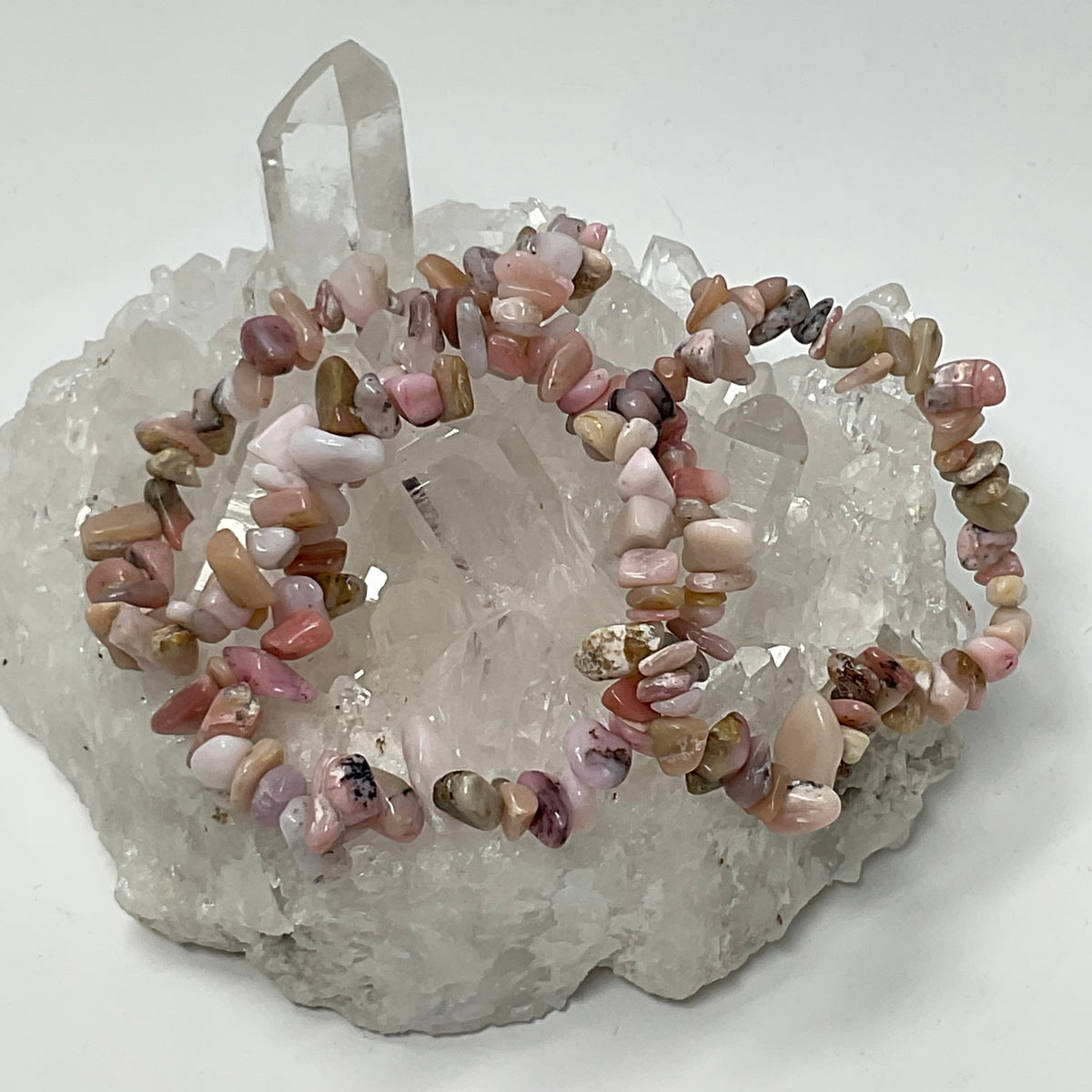 Pink Peruvian Opal 3-Piece Chip Bracelet Set