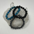 The Triple Protection Set: 10MM Blue Apatite, Hematite & Black Tourmaline 3-Piece Round Bracelet Set - WorldWideMinerals-beads