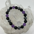 Amethyst triple protection 10mm 3-piece round bracelet set featuring three mineral stones, crafted by World Wide Gems Minerals Beads.
