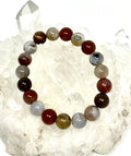 Set of three Brazilian Grey Agate 10MM round bracelets by World Wide Gems Minerals Beads, showcasing polished stone beads.