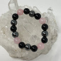 Rose Quartz Triple Protection 12mm round beaded bracelet with three mineral types, from World Wide Gems Minerals Beads.