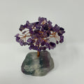 Amethyst mineral tree sculpture with purple crystal branches and base, crafted by World Wide Gems Minerals Beads.