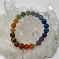 8mm round chakra bracelet by World Wide Gems Minerals Beads featuring colorful gemstone beads on an elastic band.
