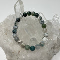Green Tree Agate 8mm round beaded bracelet by WorldWideMinerals-beads, featuring polished green and white gemstone beads.