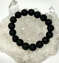 Set of three round lava stone bracelets, 12mm beads, from WorldWideMinerals-beads, featuring natural black volcanic stone beads.
