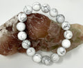 Set of three white Howlite 12mm round beaded bracelets by WorldWideMinerals-beads, featuring smooth, polished stones.