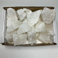 Set of 12 clear Crystal Quartz mineral rocks from WorldWideMinerals-beads, showcasing natural crystal formations and mineral textures.