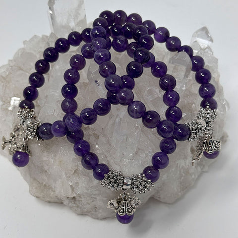 Amethyst Tree of Life 8mm 2-Piece Round Bracelet Set