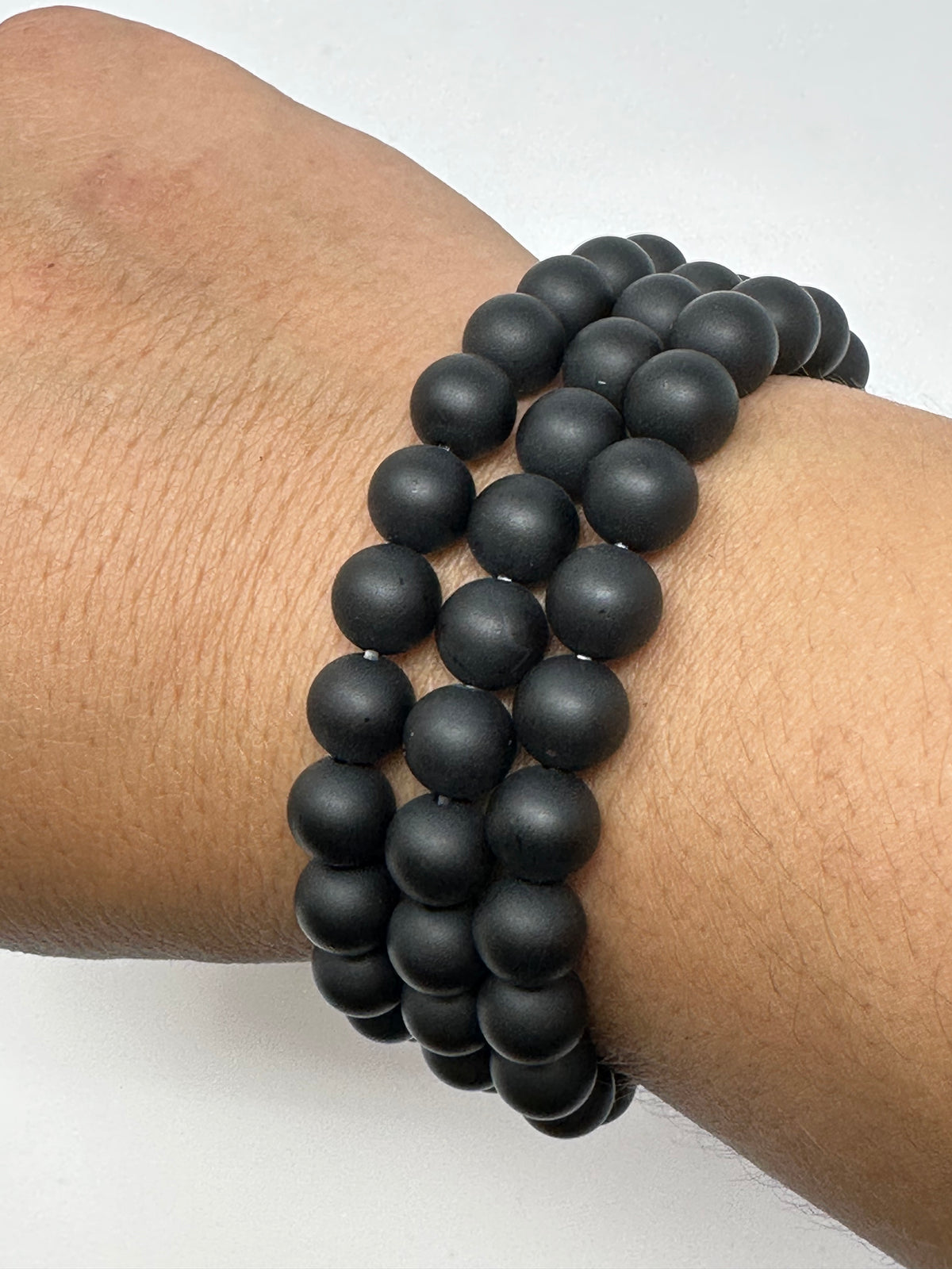 Matte Finish Black Agate 8mm Round Bracelet