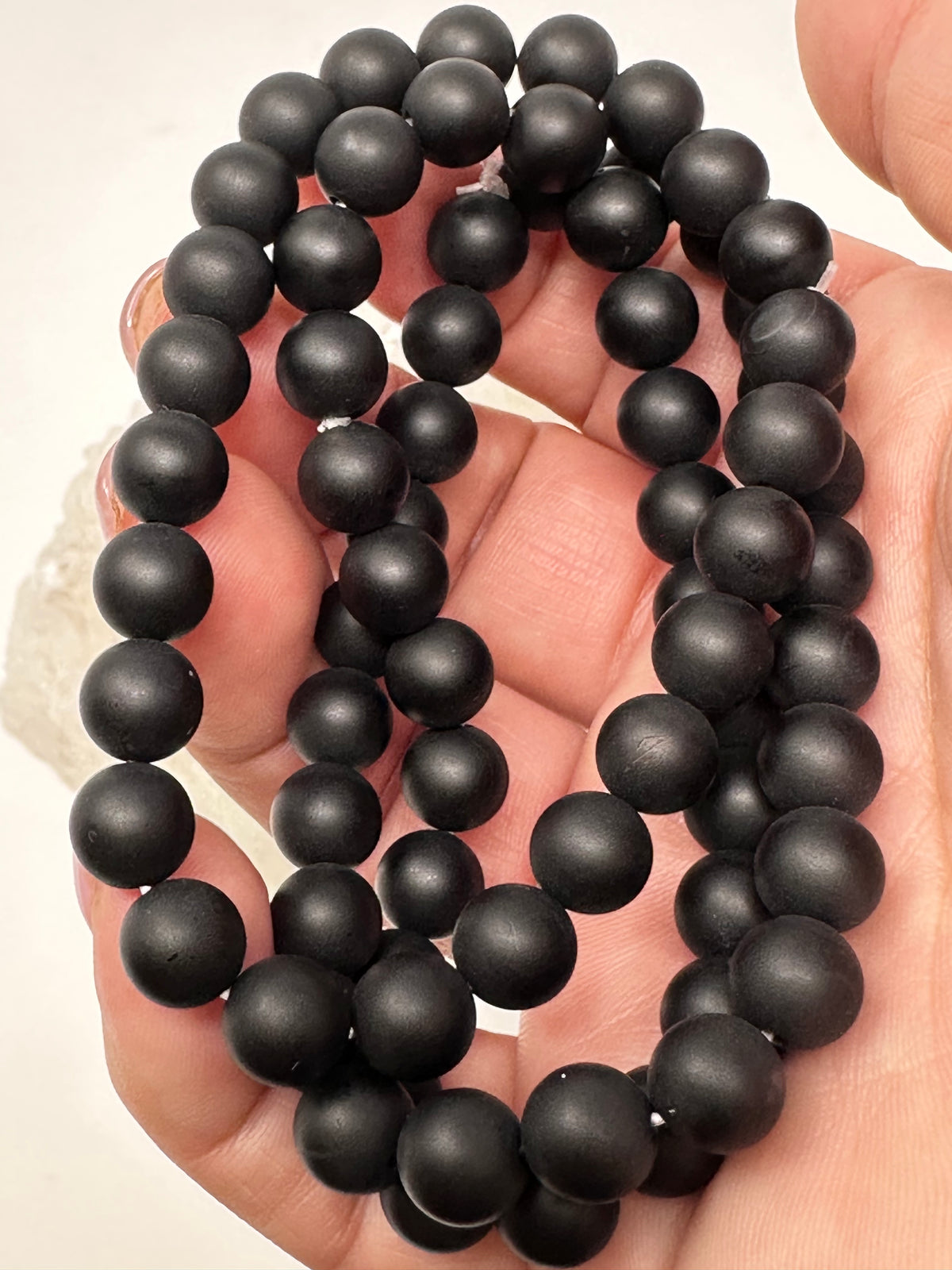 Matte Finish Black Agate 8mm Round Bracelet