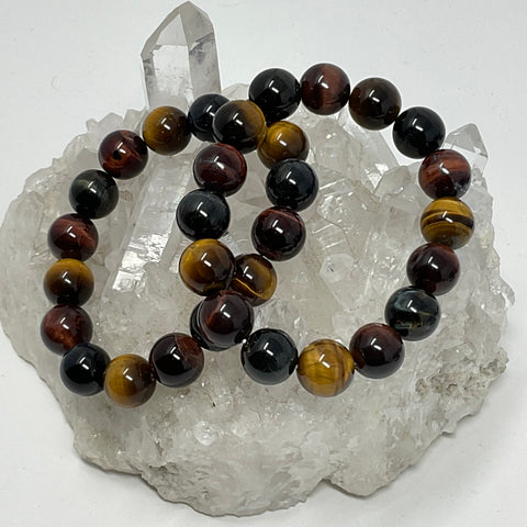 Multi-Color Tiger Eye 12mm 2-Piece Round Bracelet Set