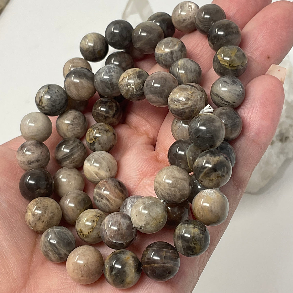 Grey Sunstone 9-10mm Round Bracelet