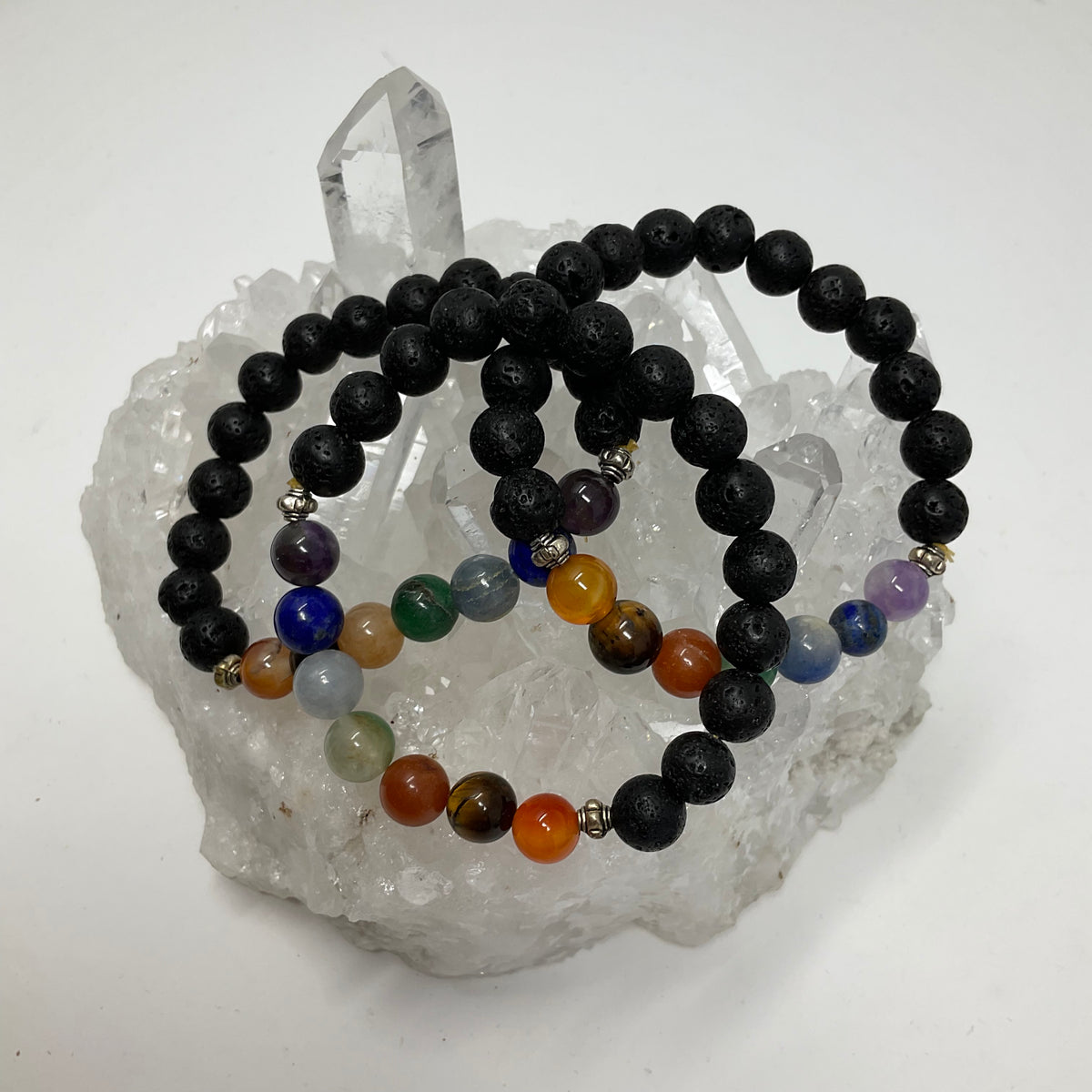 Chakra With Lava 8mm 3-Piece Round Bracelet Set