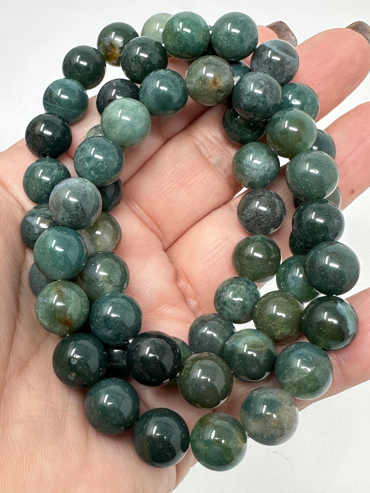 Moss Agate 10mm Round Bracelet