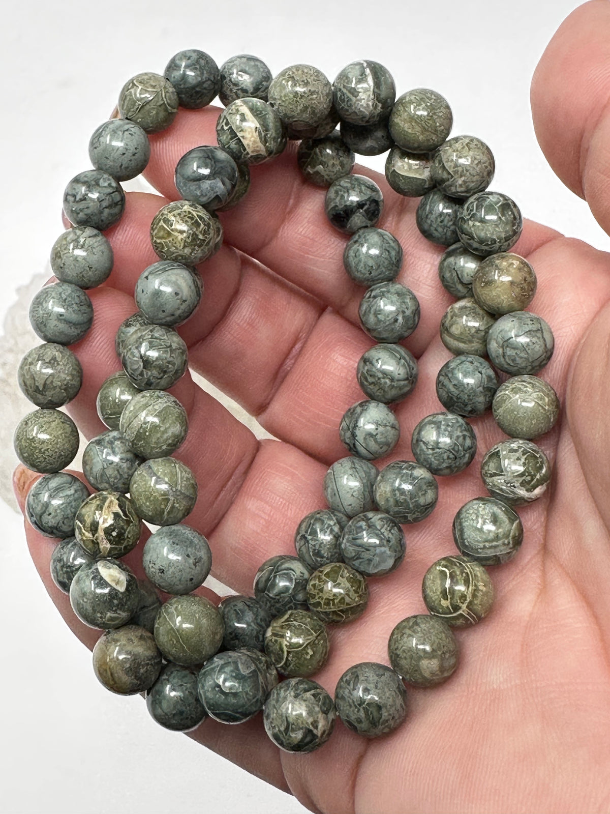 Green Rhyolite 8mm Round Bracelet