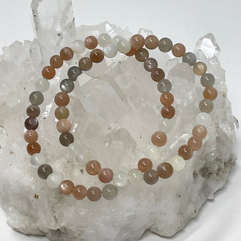 Multi-Color Moonstone 6mm 2-Piece Round Bracelet Set