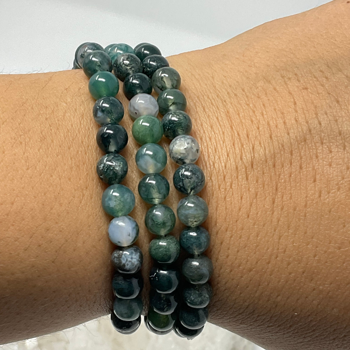 Moss Agate 6mm Round Bracelets