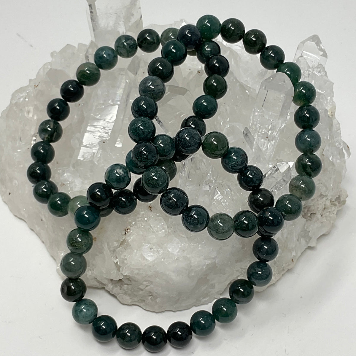 Moss Agate 8mm Round Bracelet