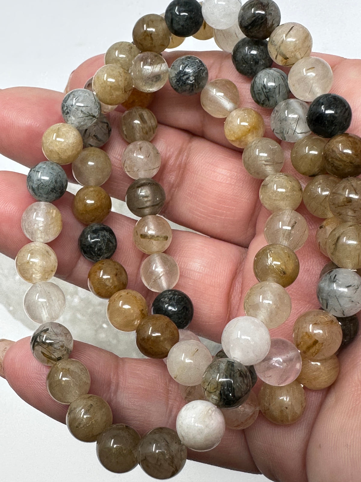 8MM Gold & Multi-Color Rutilated Quartz Round Bracelet