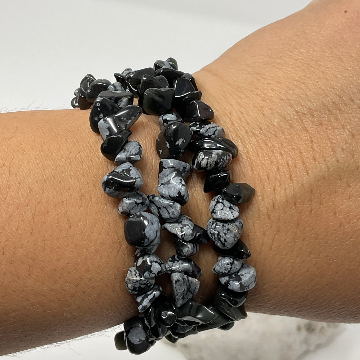 Snowflake Obsidian Chip Bracelet