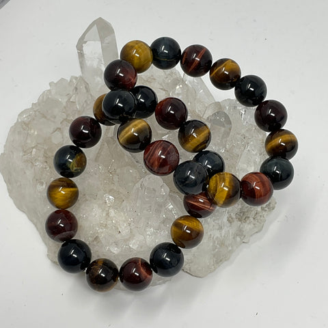 Multi-Color Tiger Eye 14mm 2-Piece Round Bracelet Set